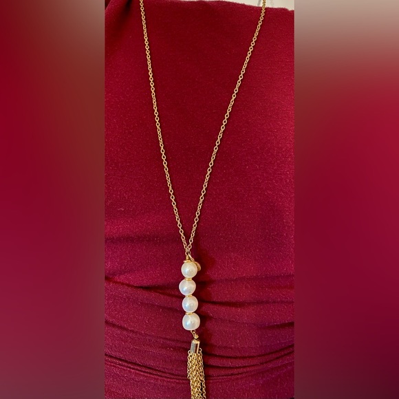 Bourbon and Bowties Jewelry - Bourbon & Bowties Necklace- Long gold chain w/ pearls at the end. NEW! Retail$40